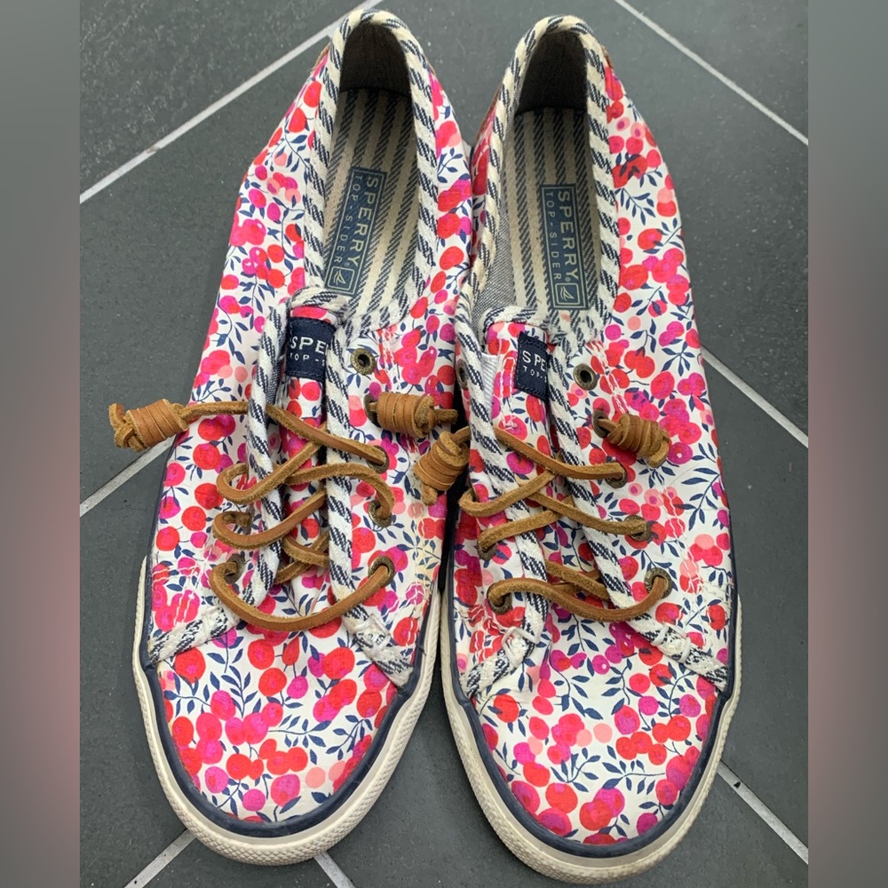 Sperry Top-Slider Red Floral Slip on Shoes